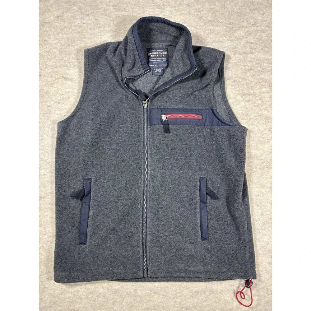VTG Abercrombie & Fitch Fleece Vest Mens L Full Zip Gray Gorpcore Outdoor Y2K